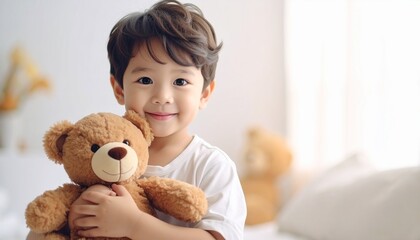 テディーベアを抱っこするかわいい子供