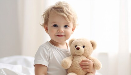 テディーベアを抱っこするかわいい子供