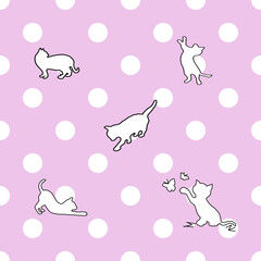  Seamless pattern of the cat on dot .For background, fabric,card.texture.