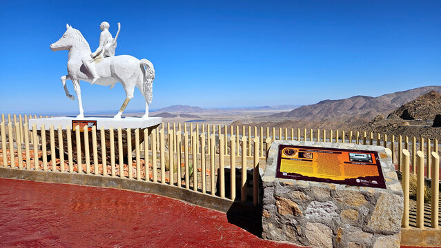 Tecate, Baja California, Mexico - Mar 18, 2025: Tecate-Mexicali Highway lookout point La Rumorosa with the letters and the white horse