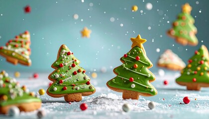 Obraz premium クリスマスツリーの形のクッキー、コピスペース