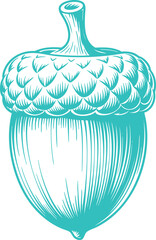 Vintage Teal Acorn Illustration Graphic. A Rustic Nature-themed Design for Cottagecore