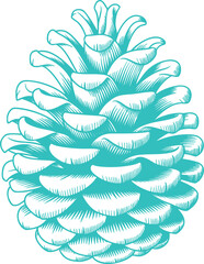 Vintage Teal Pine Cone Illustration Graphic. A Rustic Nature-themed Design for a Cozy Scene