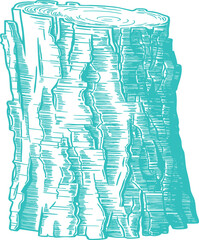 Vintage Teal Tree Trunk Stump Illustration Graphic. A Rustic Nature-themed Design for Cottagecore