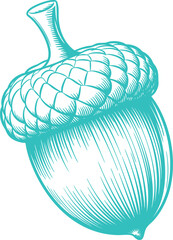 Vintage Teal Acorn Illustration Graphic. A Rustic Nature-themed Design for Cottagecore