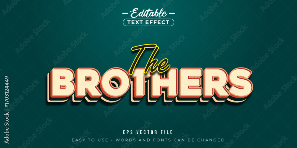 Poster retro style the brothers text, editable text effect.