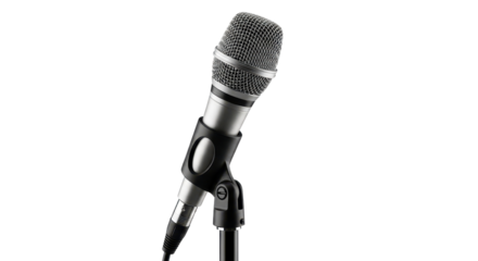Microphone on a stand for recording and performance isolated PNG with Transparent Background