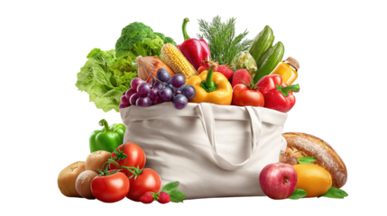 groceries in a bag isolated on transparent white background