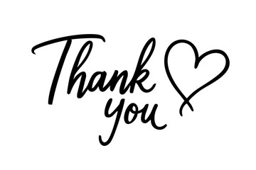 Written thank you text with heart line design