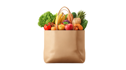 groceries in a bag isolated on transparent white background