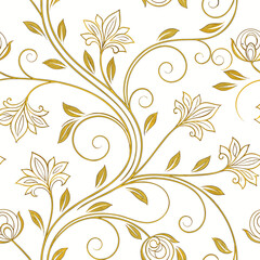 Vector art of elegant gold floral pattern with swirling vines and leaves