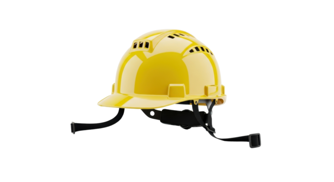 Yellow vented construction hard hat isolated PNG with Transparent Background