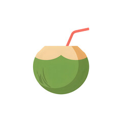 Refreshing young coconut water with a red straw perfect for a tropical summer