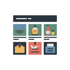Online store interface design with product categories and icons