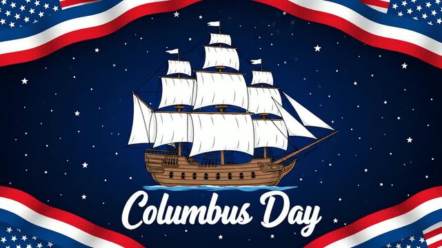 columbus day historical ship american flags stars