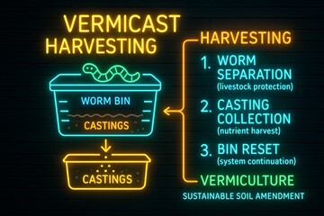 Naklejka premium Vermicast Harvesting Methods and Worm Compost Production for Gardening
