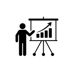 Businessperson presenting growth chart on a flip chart