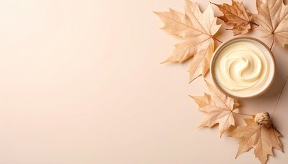Creamy Beige Substance in Bowl with Autumn Leaves