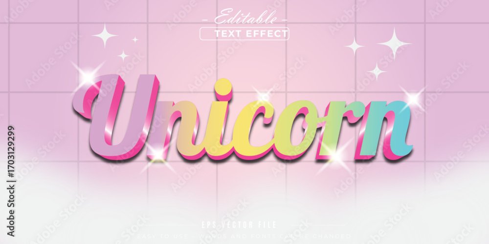 Poster rainbow unicorn text style, editable text effect.