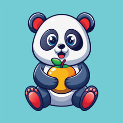 Fototapeta premium cute-panda--eating-apple-cartoon-vector-icon-illus.eps