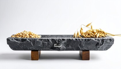 Dark Gray Stone Slab Serving Tray with Grains