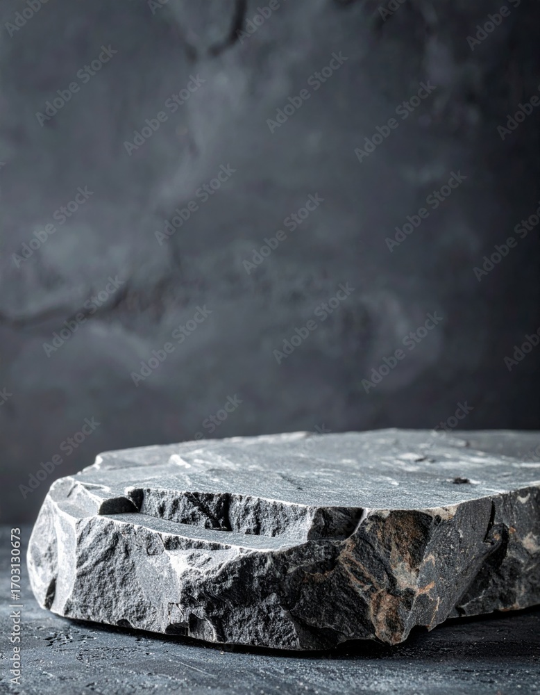 Aufkleber close up of a dark gray stone slab with rough texture in studio setting