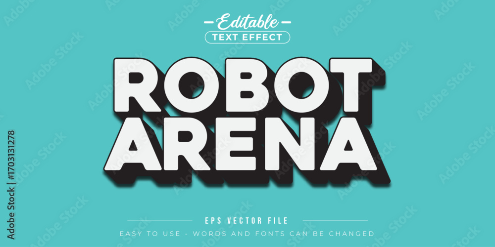 Aufkleber robot arena text effect, editable metallic and technology text style.