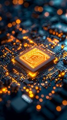 Glowing CPU for Circuit Board, Tech Background.