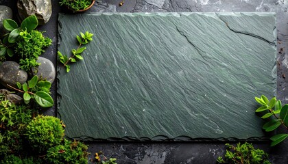 Dark Green Serpentine Stone with Greenery