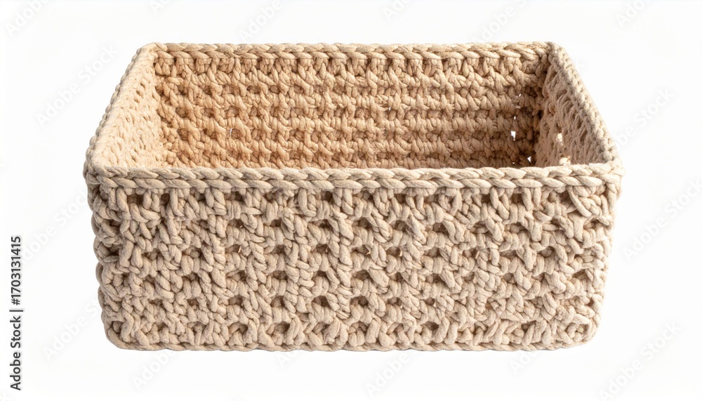 Poster rectangular beige wicker basket handmade and rustic on white background