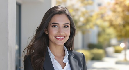 Smiling businesswoman portrait, professional headshot, corporate woman, happy female executive, confident business person, successful career, female entrepreneur, business attire, modern office w