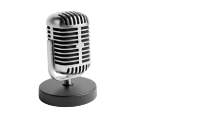 Vintage silver retro microphone for broadcasting and singing isolated PNG with Transparent Background