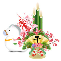 午　年賀状　縁起物　背景