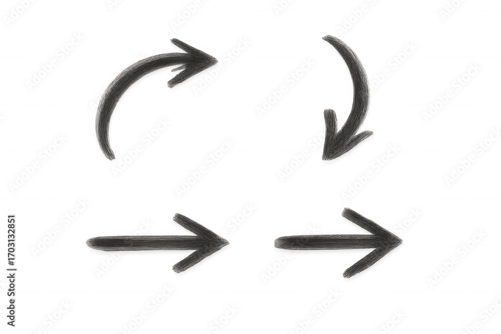 Poster four charcoal-like textured arrows, two straight and two curved, create a versatile set of direction