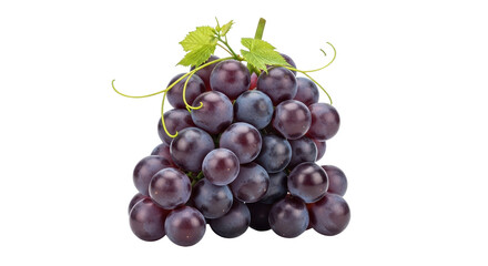 Fototapeta premium Fresh bunch of red grapes with green leaves isolated PNG with Transparent Background