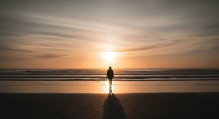 Serene beach silhouette at dusk reflecting peace and tranquility