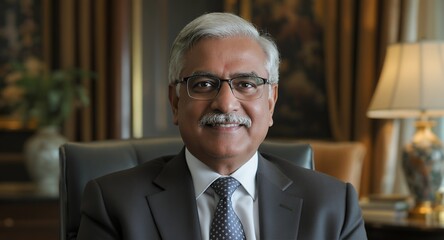 Smiling mature businessman portrait in office setting