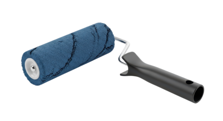 Blue patterned paint roller for wall painting and renovation isolated PNG with Transparent Background