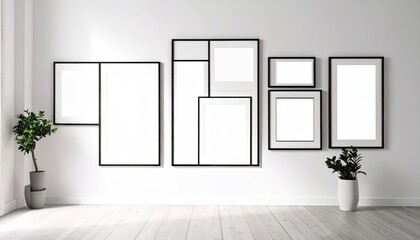 Gallery Wall Mockup: Black Frames on White Wall