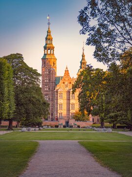 Rosenborg Castle in Kongens Have, Copenhagen, Denmark&mdash;Renaissance brick and copper spires above the King&rsquo;s Garden, a classic European landmark and top travel attraction.