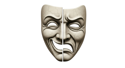 Comedy and tragedy theatrical mask symbolizing duality and emotion isolated PNG with Transparent Background