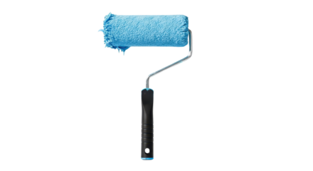 Paint roller with blue paint for house renovation and home improvement isolated PNG with Transparent Background