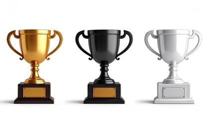 Gold Black And White Trophy Cups On White Background