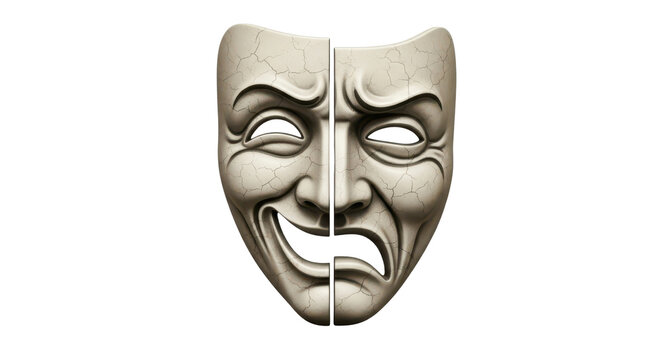 Comedy and tragedy theatrical mask symbolizing duality and emotion isolated PNG with Transparent Background