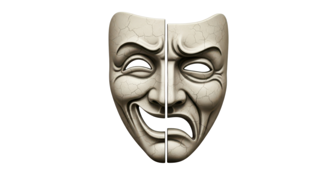 Comedy and tragedy theatrical mask symbolizing duality and emotion isolated PNG with Transparent Background
