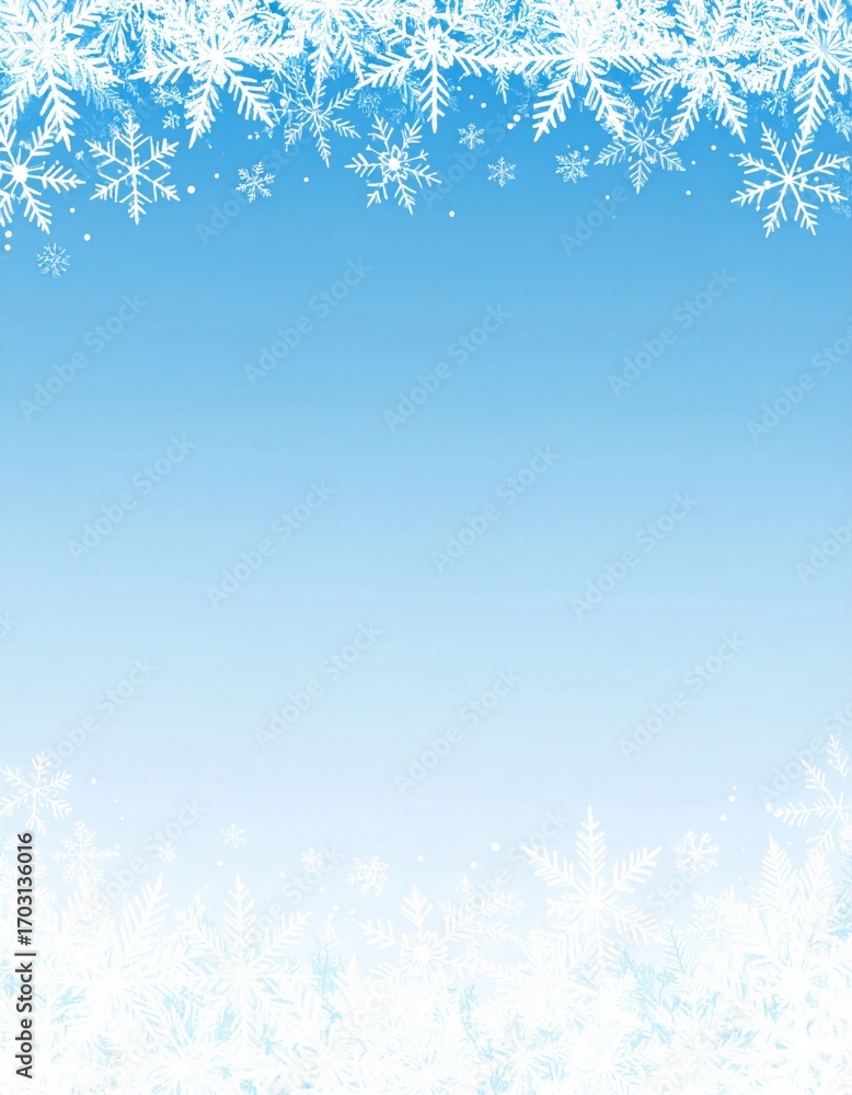 Poster snowflake pattern design with light blue gradient background for winter holiday