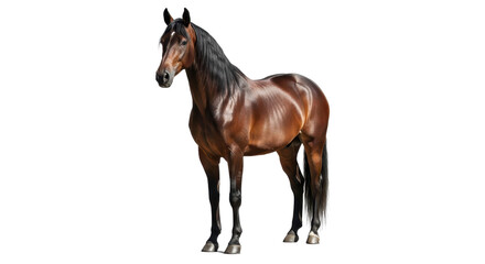 Obraz premium Majestic brown horse with black mane standing isolated PNG with Transparent Background