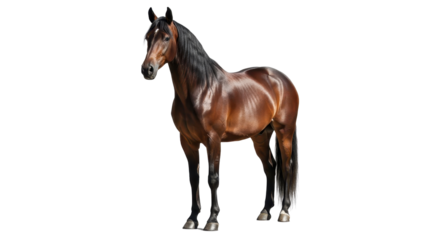 Majestic brown horse with black mane standing isolated PNG with Transparent Background