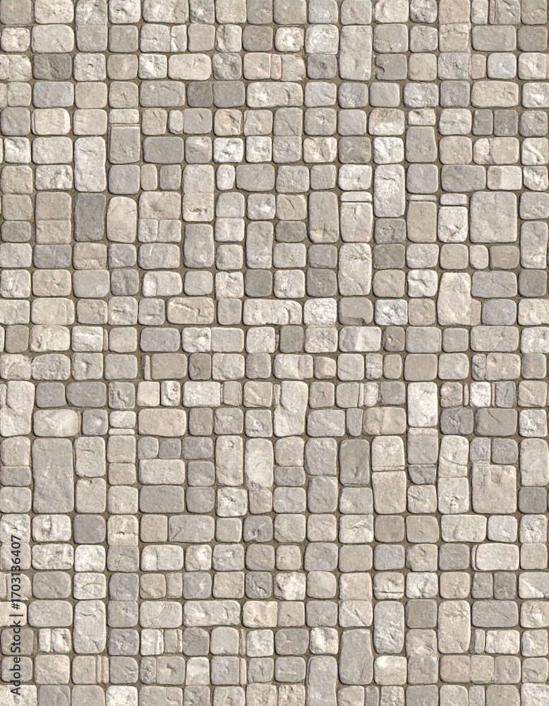 Poster Gray Cobblestone Pavement Texture with Rectangular Stone Pattern for Background and Design