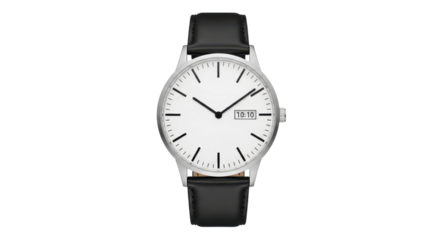 Classic minimalist wristwatch with black leather strap isolated PNG with Transparent Background